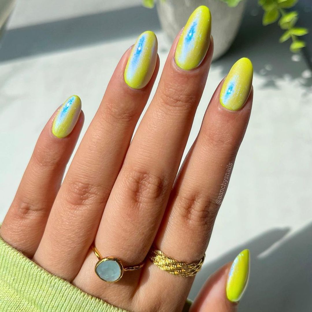 Yellow with blue accents @aanchysnails
