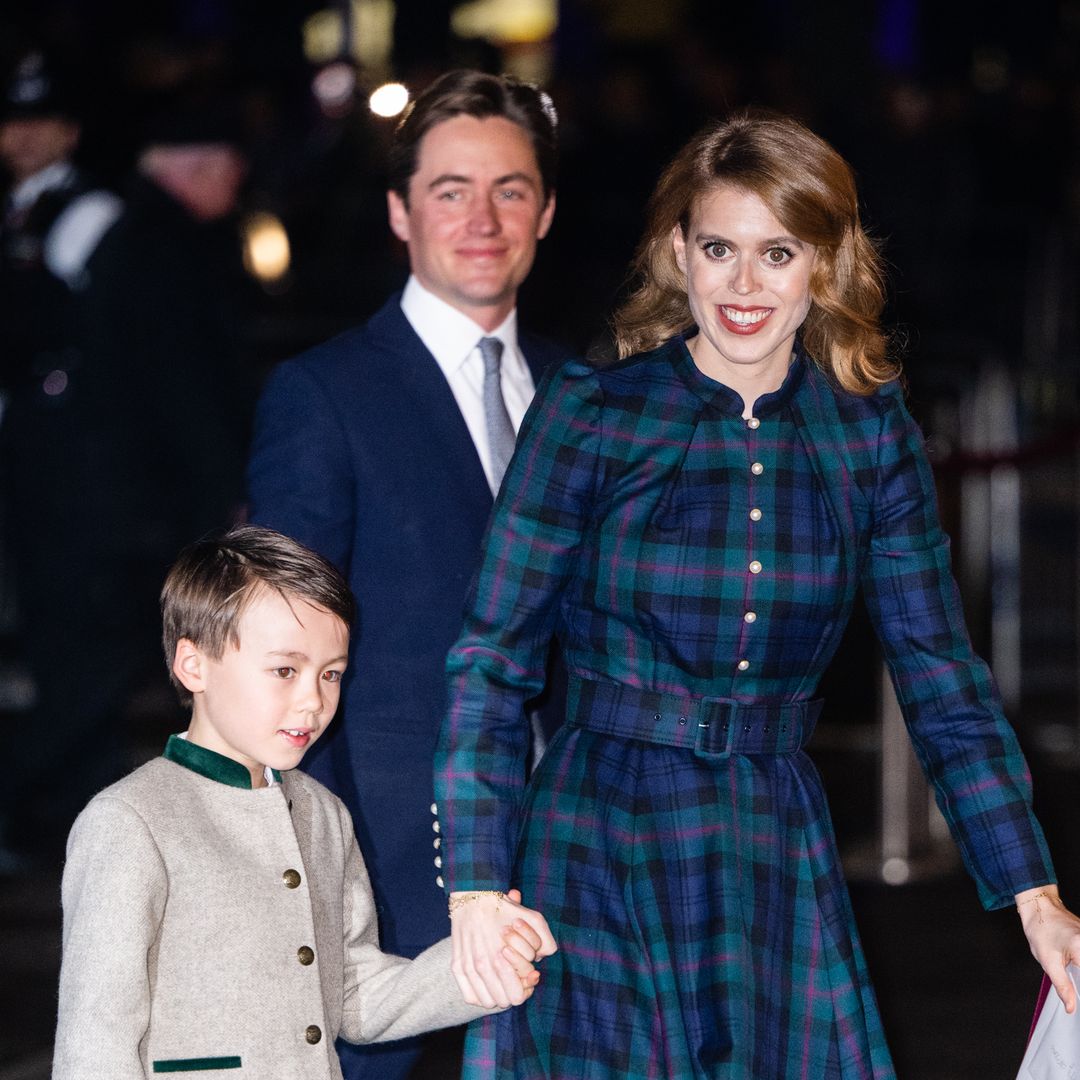 Princess Beatrice is a festive vision for ultra-rare appearance with stepson Wolfie