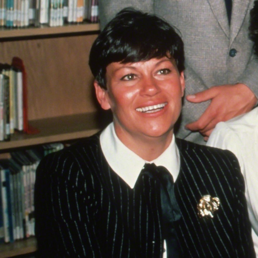 Ethan Wayne, Patrick Wayne, Michael Wayne, Marisa Wayne, Melinda Munoz, Toni La Cava attends the dedication ceremony of the John Wayne Elementary School at the school on October 28, 1982 in Brooklyn, New York.