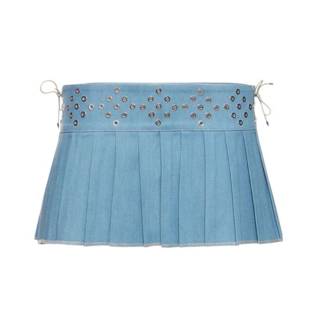 Pleated studded denim mini skirt - Ludovic De Saint Sernin