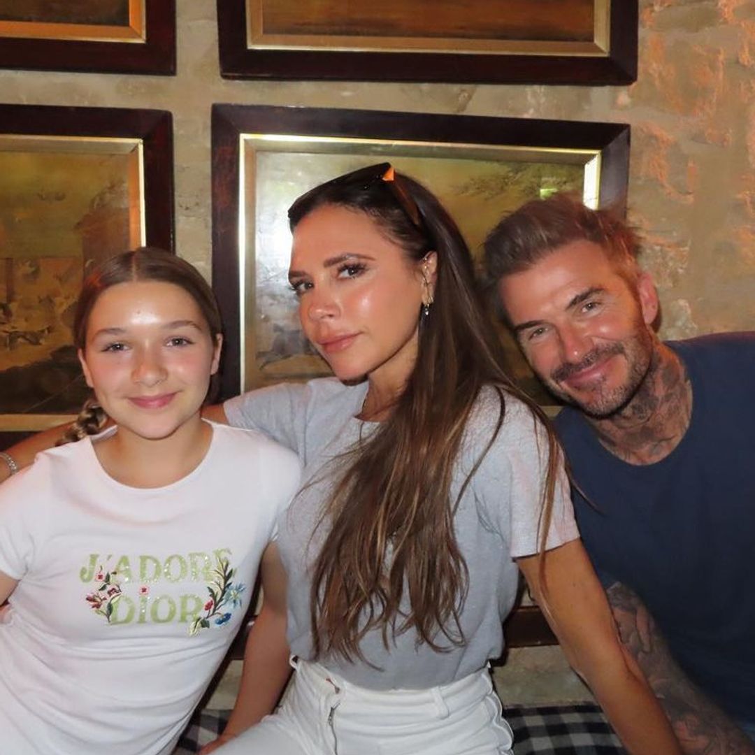 Victoria Beckham and daughter Harper support David Beckham at Lionel Messi unveiling