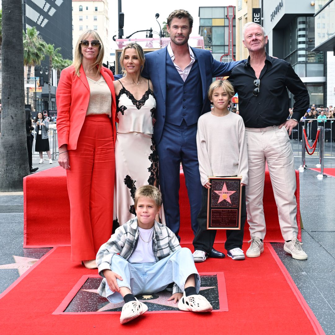 Leonie Hemsworth, Elsa Pataky, Sasha Hemsworth, Chris Hemsworth, Tristan Hemsworth and Craig Hemsworth during the ceremony honoring Chris Hemsworth with a Star on the Hollywood Walk of Fame on May 23, 2024 in Los Angeles, California.