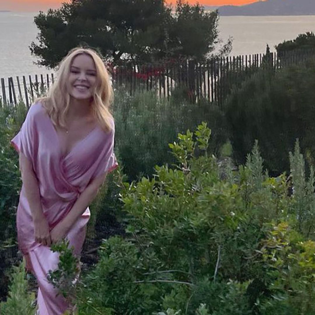 Kylie Minogue stuns in pink silk dress in rare holiday pictures from Greece