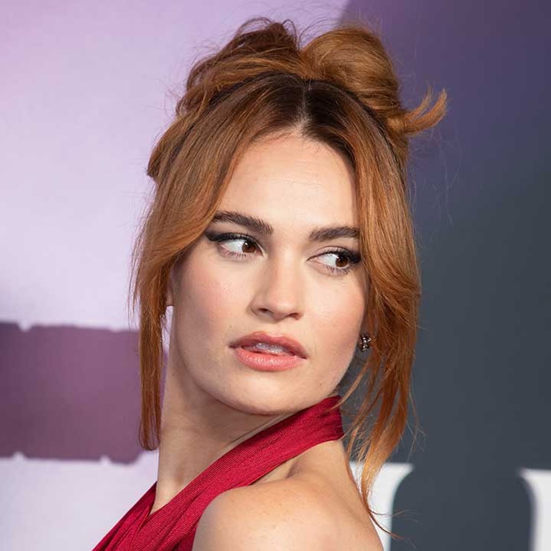 Lily James has a Pamela Anderson moment in a backless gown