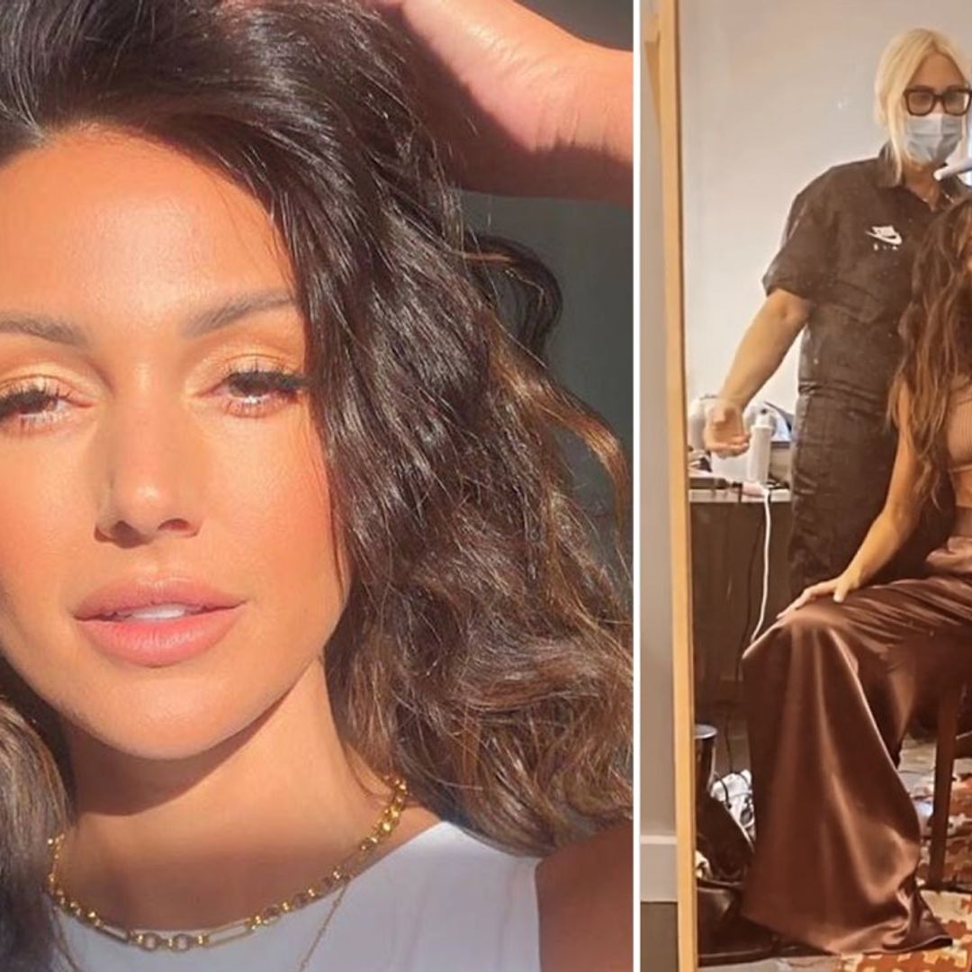 Michelle Keegan stuns in crop top and satin trousers as she teases exciting news