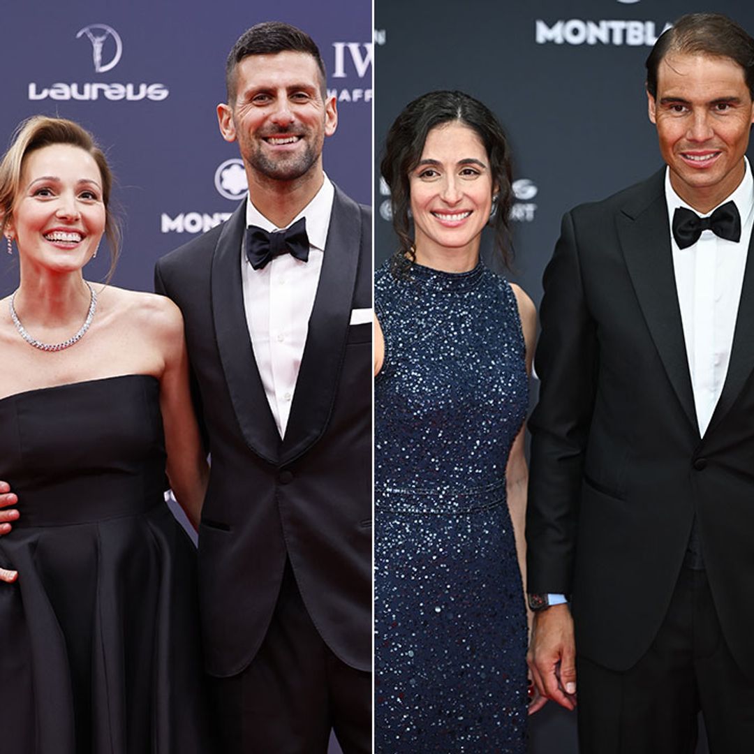 Rafael Nadal and Novak Djokovic are joined by their glamorous wives as they are honoured at sports awards