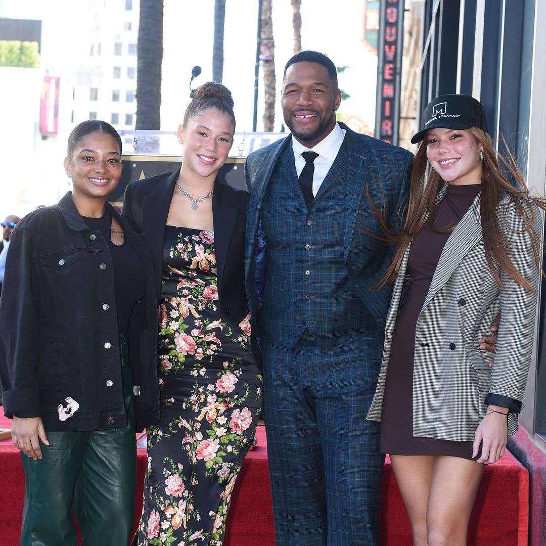 Tanita Strahan, Isabella Strahan, Michael Strahan, Sophia Strahan at the star ceremony where Michael Strahan is honored with the first Sports Entertainment star on the Hollywood Walk of Fame on January 23, 2023 in Los Angeles, California.