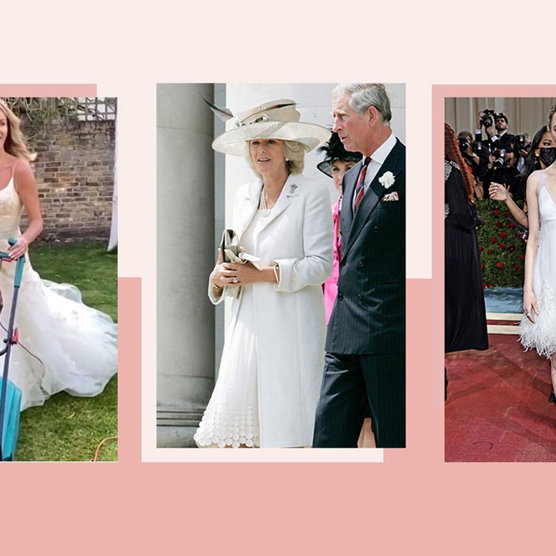 12 celebrities who recycled their wedding dresses: From Holly Willoughby's party to Queen Camilla's outing
