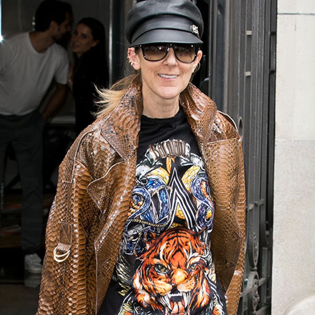 Celine Dion turned heads in Paris as she stepped out in a £6,000 Balmain snakeskin coat and a band T-shirt