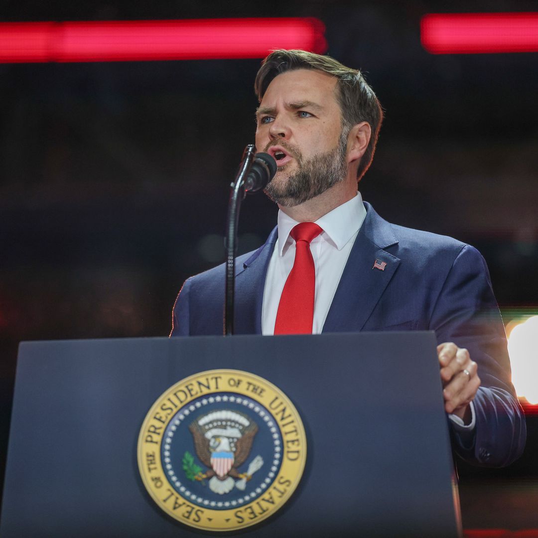 U.S. Vice President JD Vance speaks during the memorial service for political activist Charlie Kirk at State Farm Stadium on September 21, 2025 in Glendale, Arizona. Kirk, the CEO and co-founder of Turning Point USA, was shot and killed on September 10th while speaking at an event during his "American Comeback Tour" at Utah Valley University
