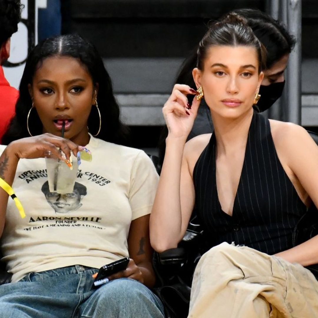 Hailey Bieber courtside style nails wearing three vintage trends at once
