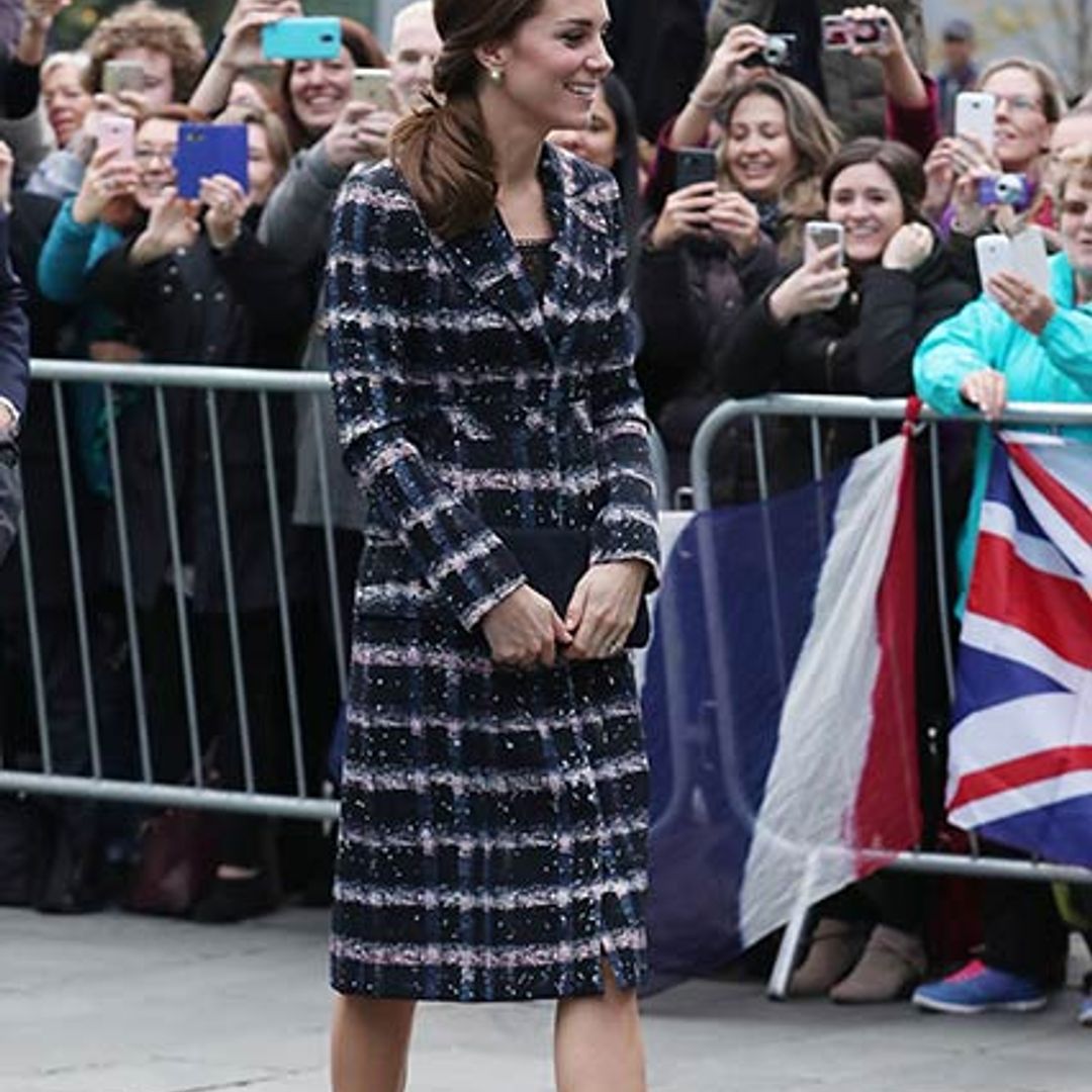 Kate dons Erdem coat for day out in Manchester