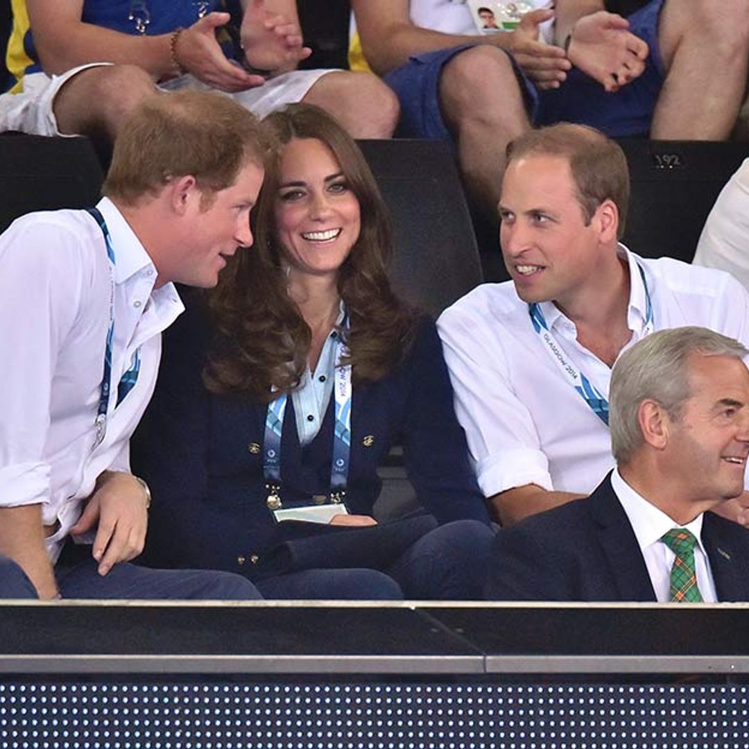 The Duke and Duchess of Cambridge and Prince Harry arrive at Commonwealth Games