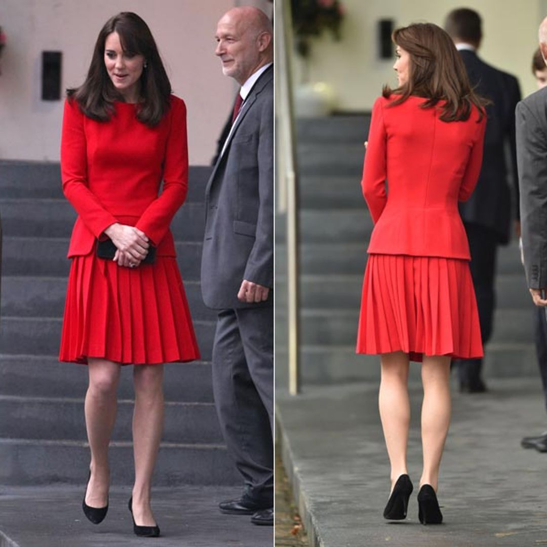 Kate in Christmas spirit with festive red Alexander McQueen dress