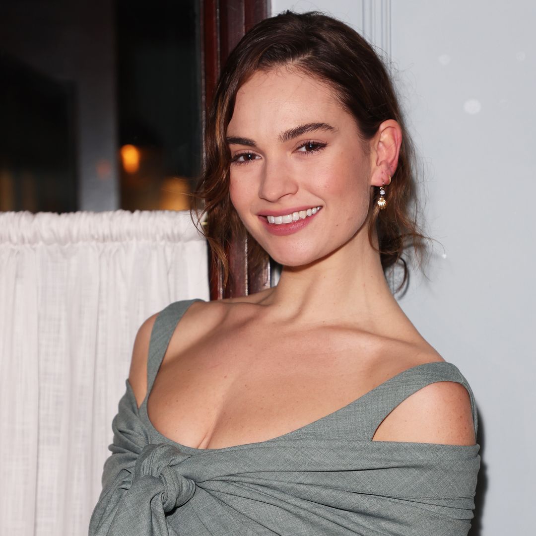 Lily James dazzles in crystal plunge dress for new Versace campaign