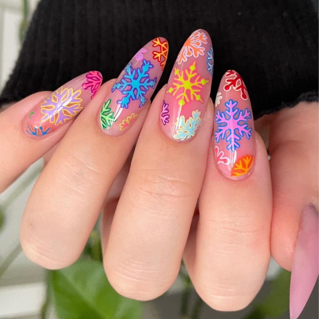 neon snowflake nails 