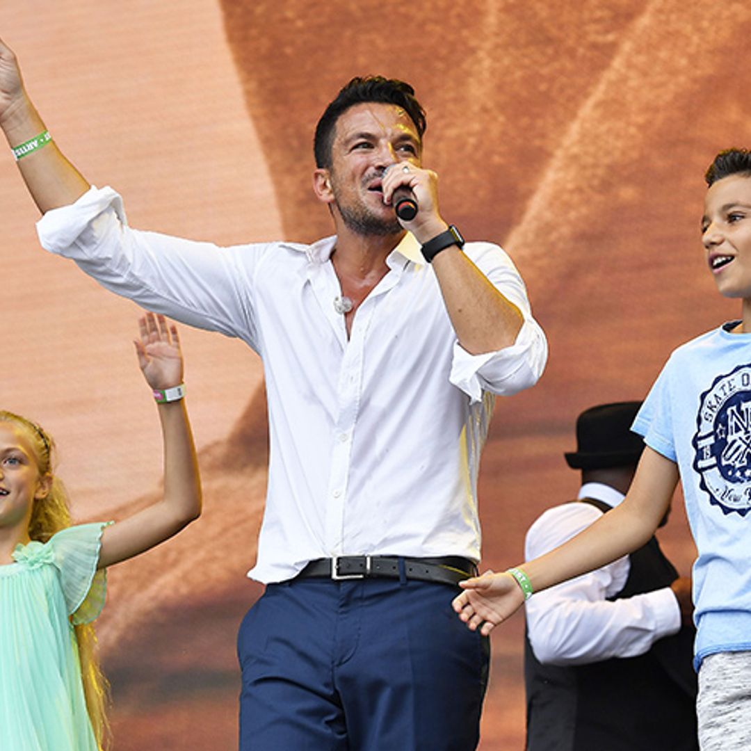 Peter Andre joined on stage by his children in Sweden
