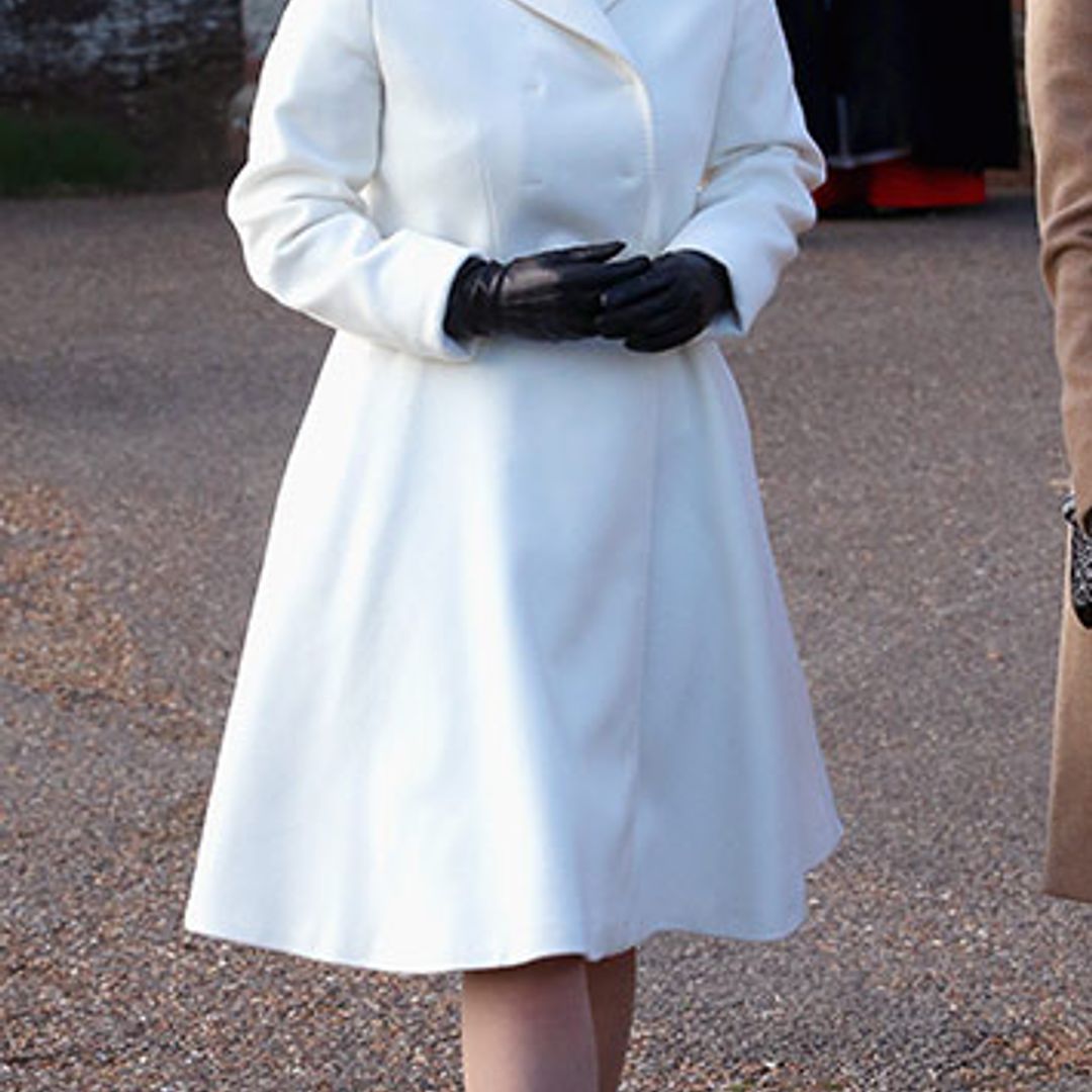 Duchess Kate all white in chic Max Mara coat first worn by Princess Eugenie