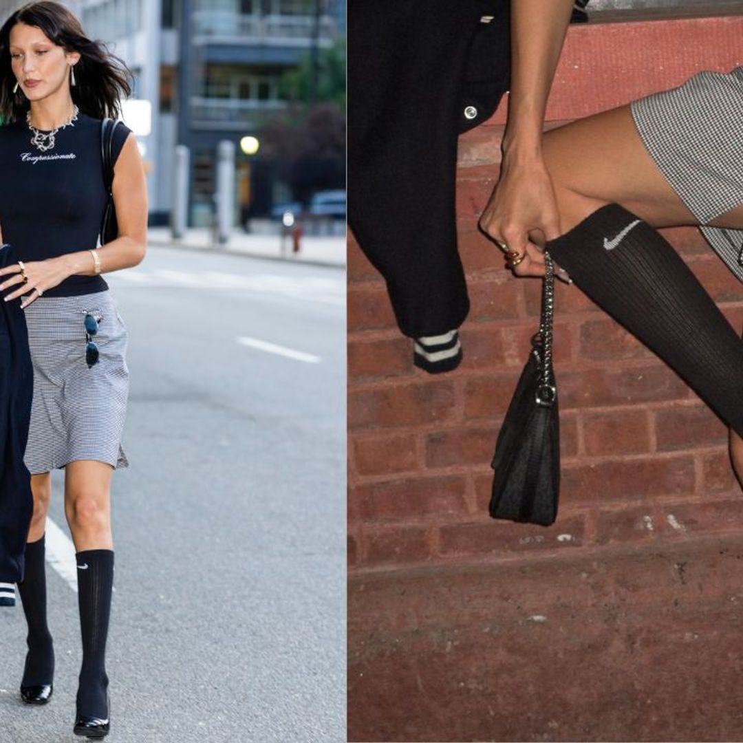 Bella Hadid borrowed the knee-high socks trend from Cher Horowitz
