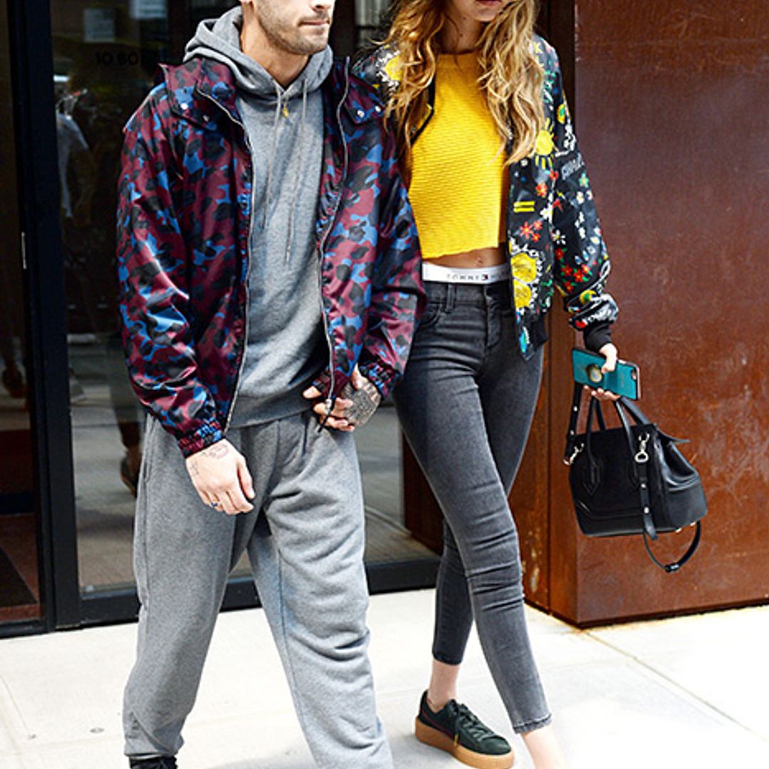 Gigi Hadid and Zayn Malik step out in his and hers patterned bombers