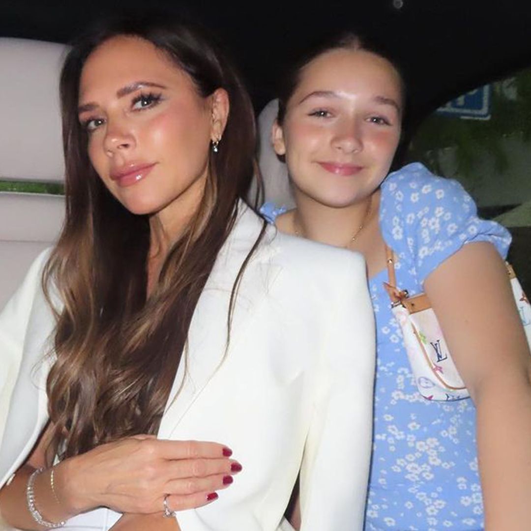 Harper and Victoria Beckham swish their matching ponytails on family date night