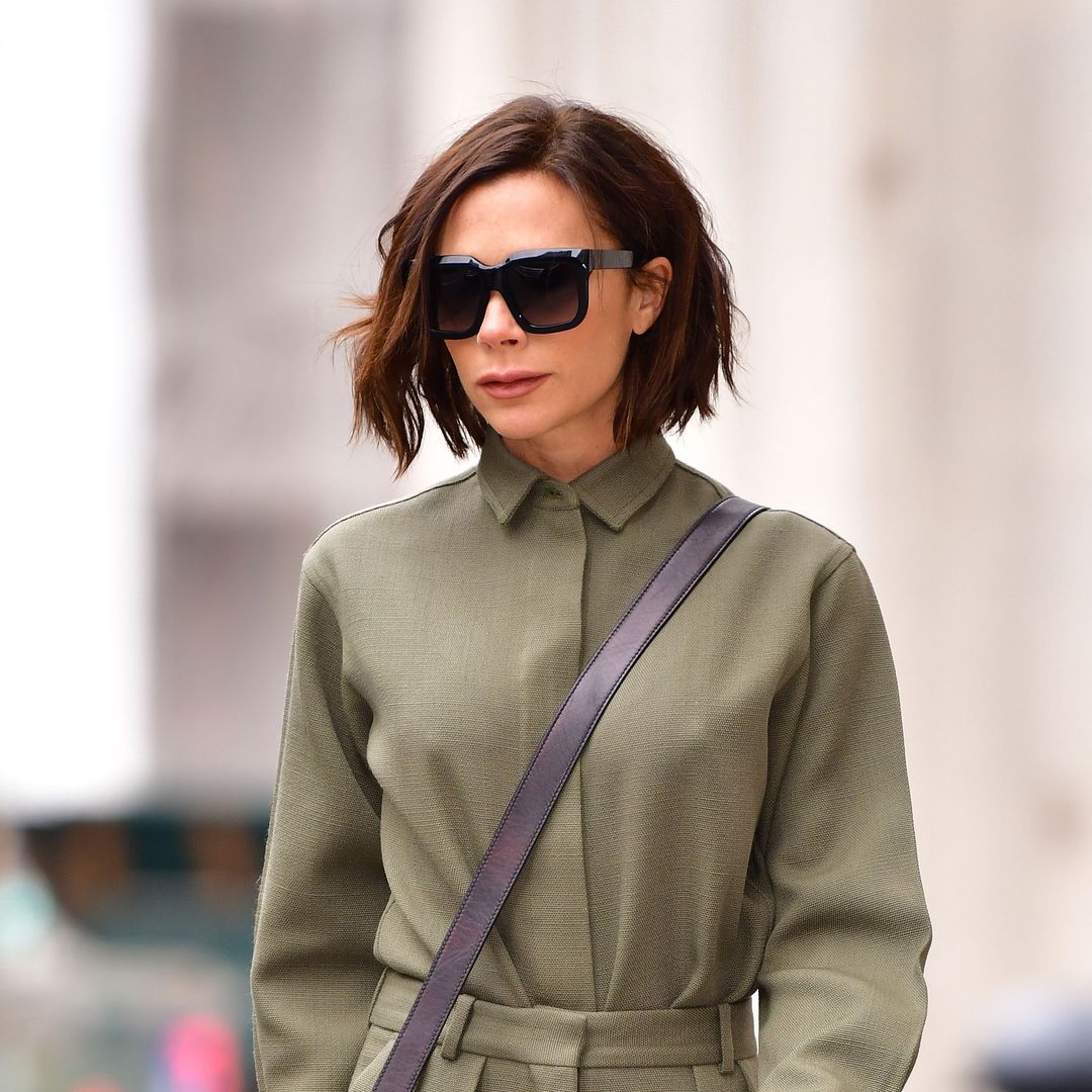 Victoria Beckham styles it out on crutches in fitted leggings with Rapunzel hair