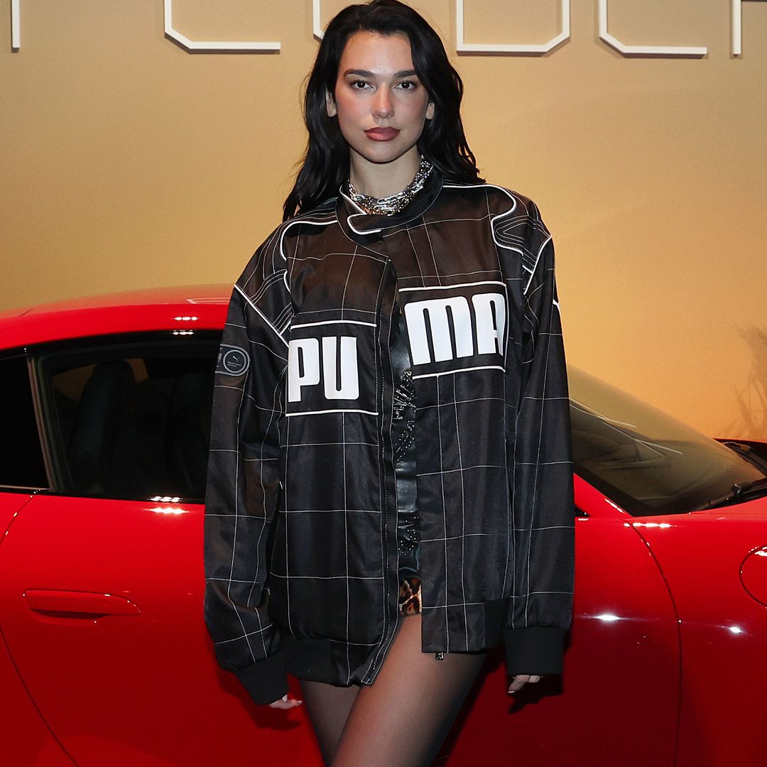 Dua Lipa is the ultimate biker babe in graphic leather jacket