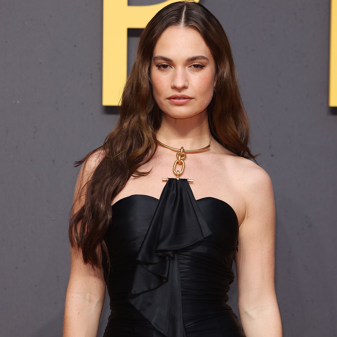Lily James carries the nightwear-as-outerwear trend into 2026 in lace slip dress
