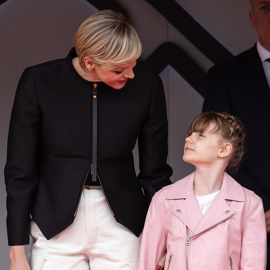 Princess Charlene's lookalike daughter Princess Gabriella is her double in candy pink leather jacket