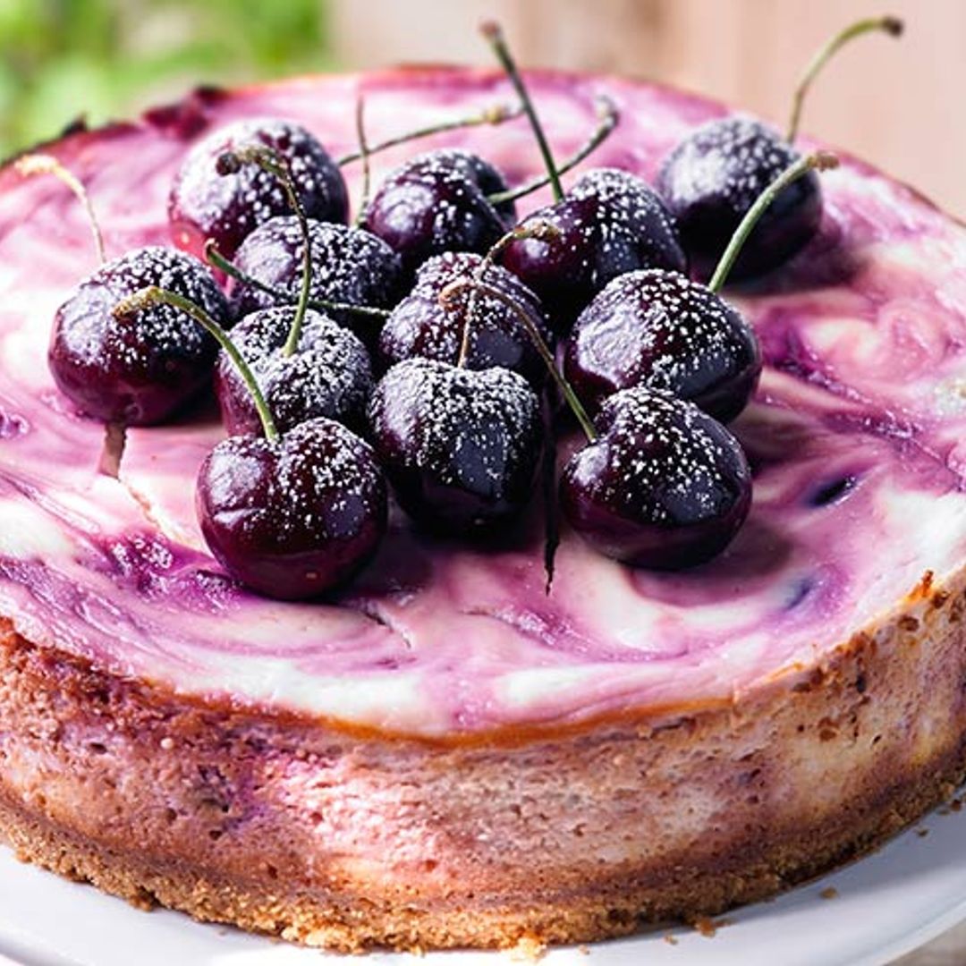 Celebrate National Cheesecake Day with this baked cherry swirl cheesecake