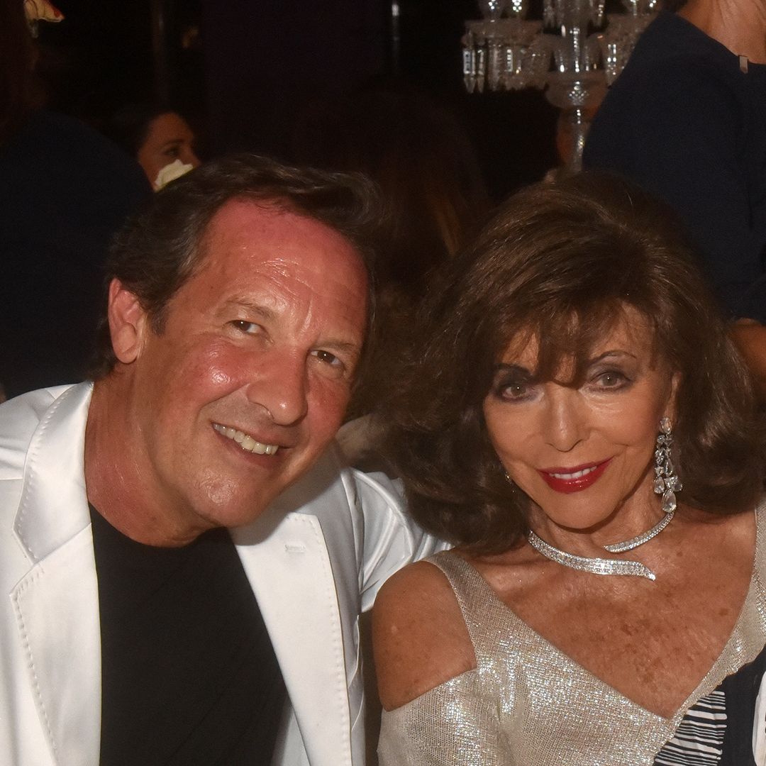 Joan Collins, 91, dazzles in daring silver dress as she joins husband Percy Gibson, 59, at lavish bash