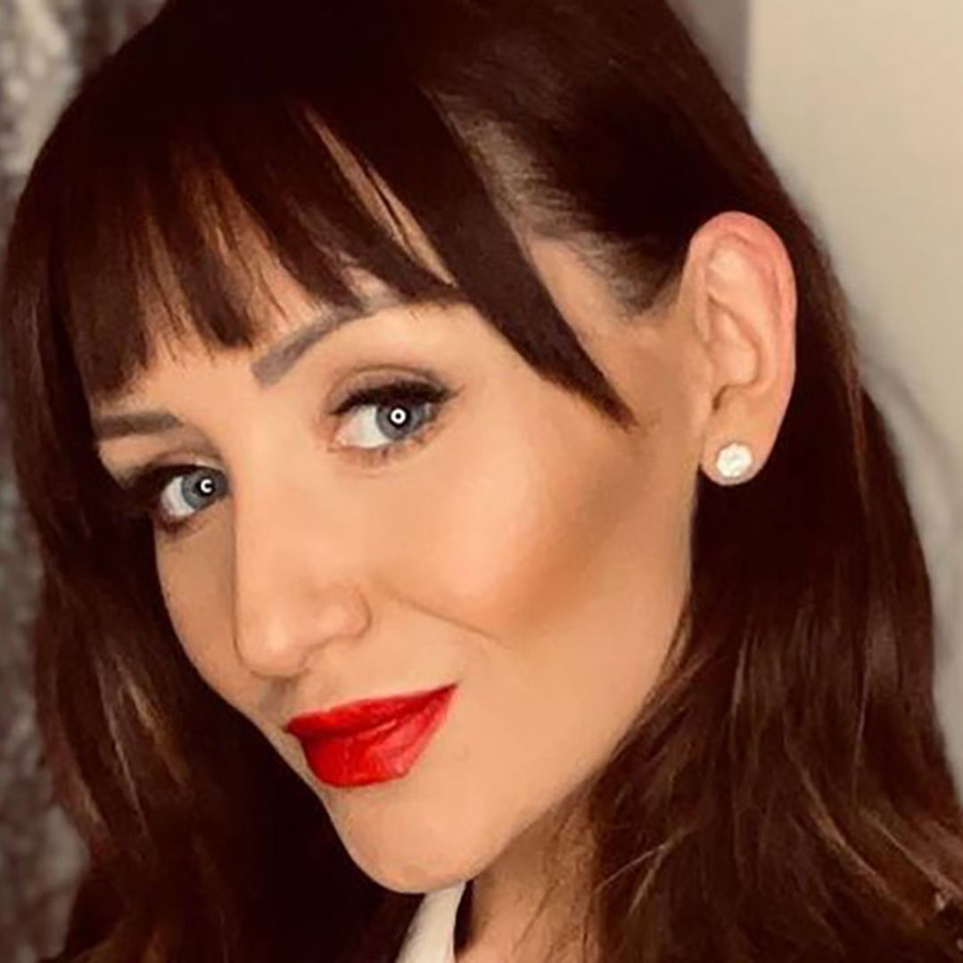 Catherine Tyldesley shows off bare baby bump in striking red bra days before welcoming daughter