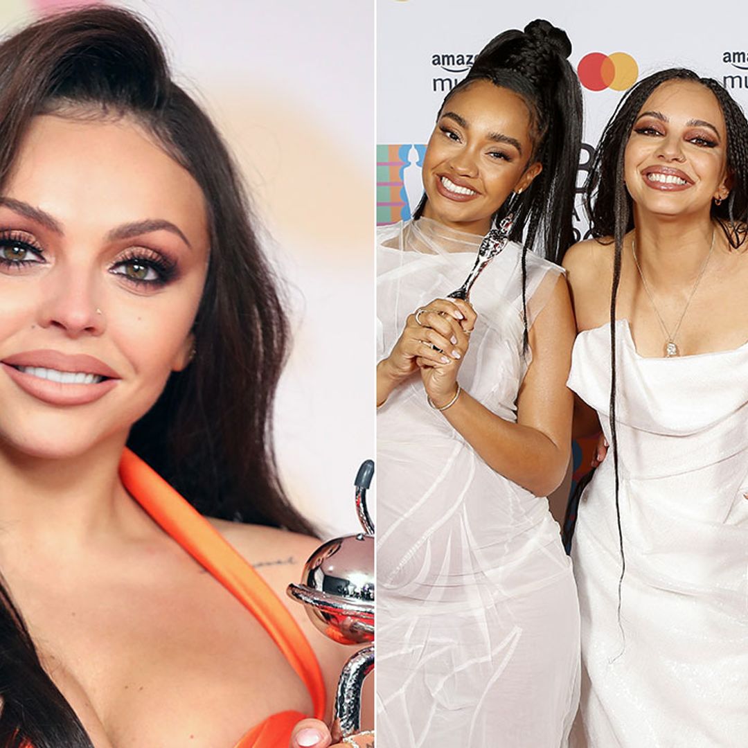 Jesy Nelson reacts after Little Mix mention her during winning BRITs speech