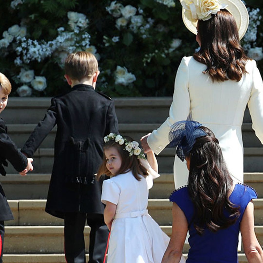 Pageboy Prince George and bridesmaid Princess Charlotte steal the show at uncle Harry's royal wedding
