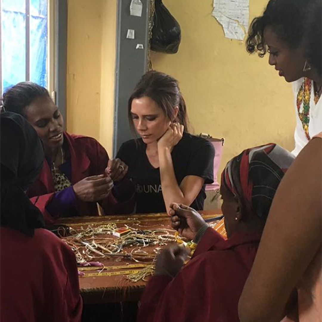 Victoria Beckham shows off maternal side on UN trip