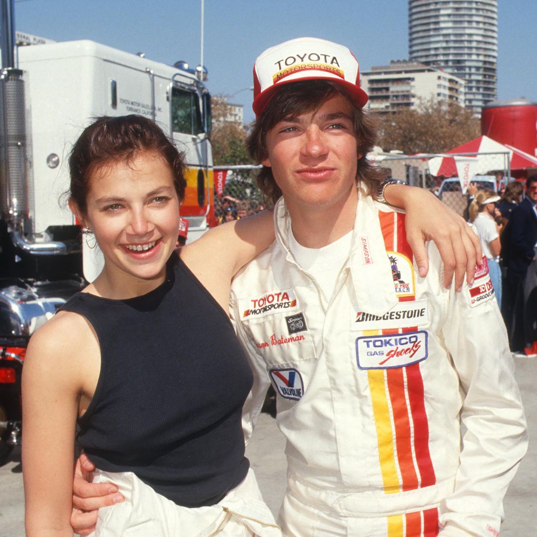 Sibling American actors Justine Bateman and Jason Bateman attend the Toyota Pro-Celebrity Grand Prix Classic at Long Beach Raceway, Long Beach, California, April 4, 1987
