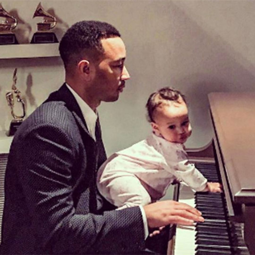 John Legend practises for the Oscars, with a little help from baby Luna