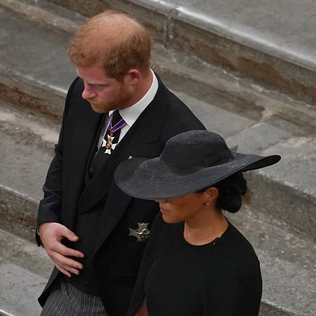 VIDEO: Prince Harry and Meghan Markle sit in row behind Prince William and Princess Kate at Queen's funeral