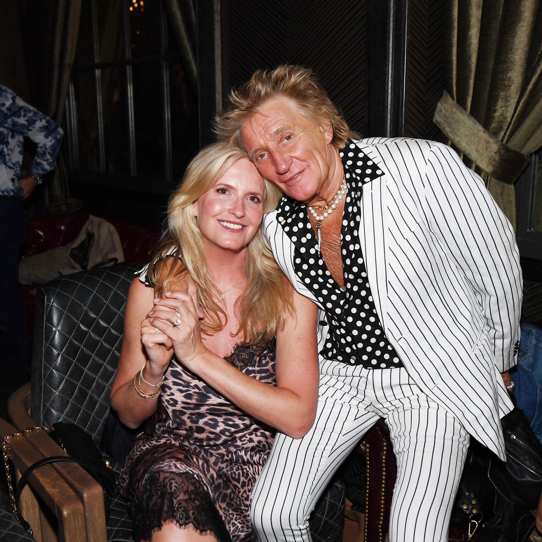 Penny Lancaster rocks lace and leopard print to reunite with Rod Stewart's rarely-seen children