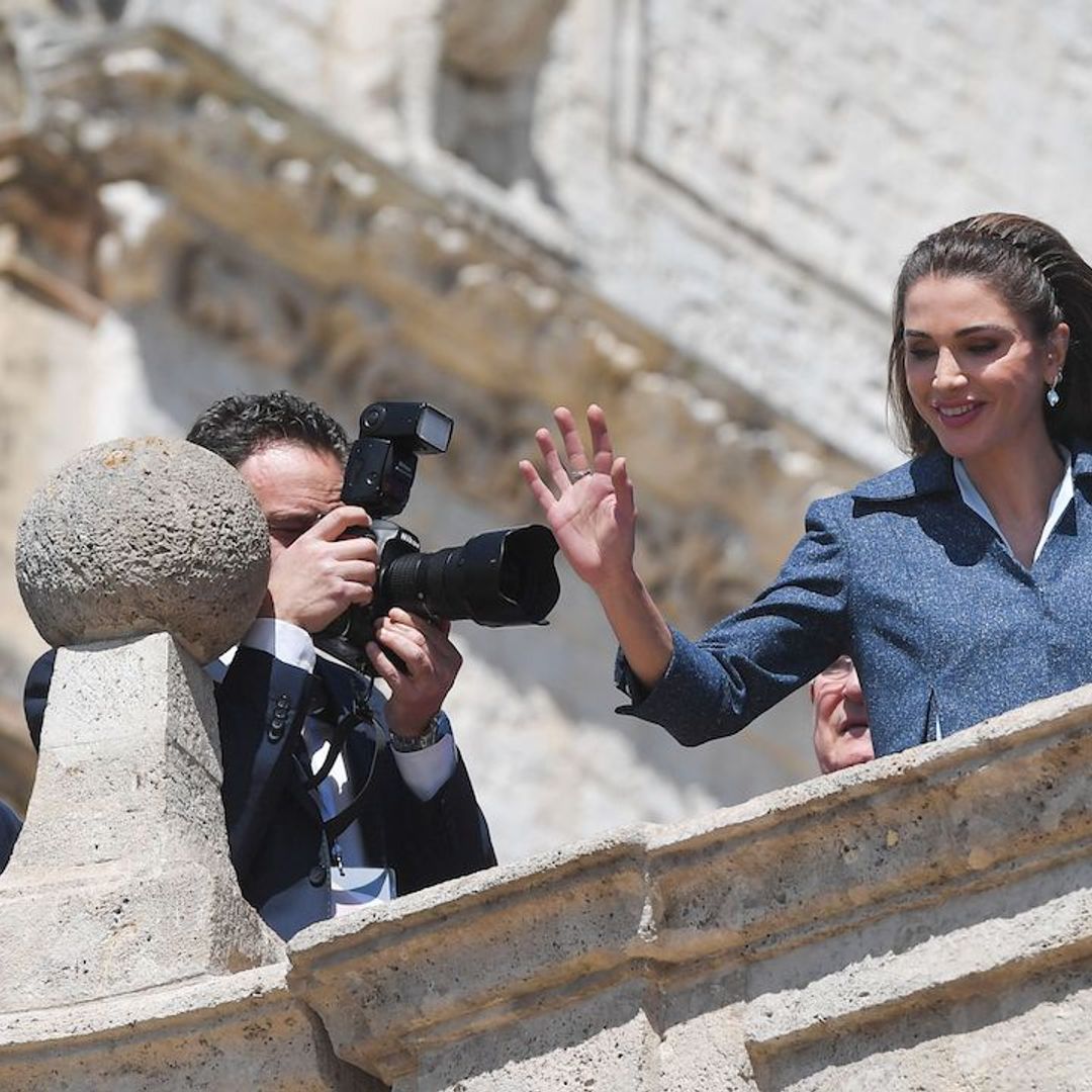 Queen Rania of Jordan styles out a 90s zig-zag hairband with total ease and elegance