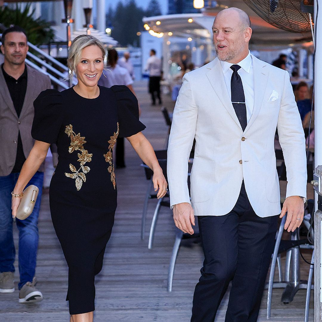 Zara and Mike Tindall laughing as they head to the Magic Millions Racing Women Achievement Awards 