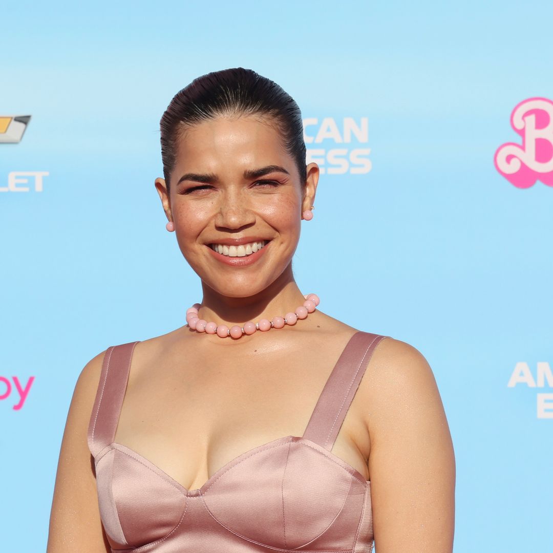 Barbie's America Ferrera highlights curves in waist-cinching pink outfit