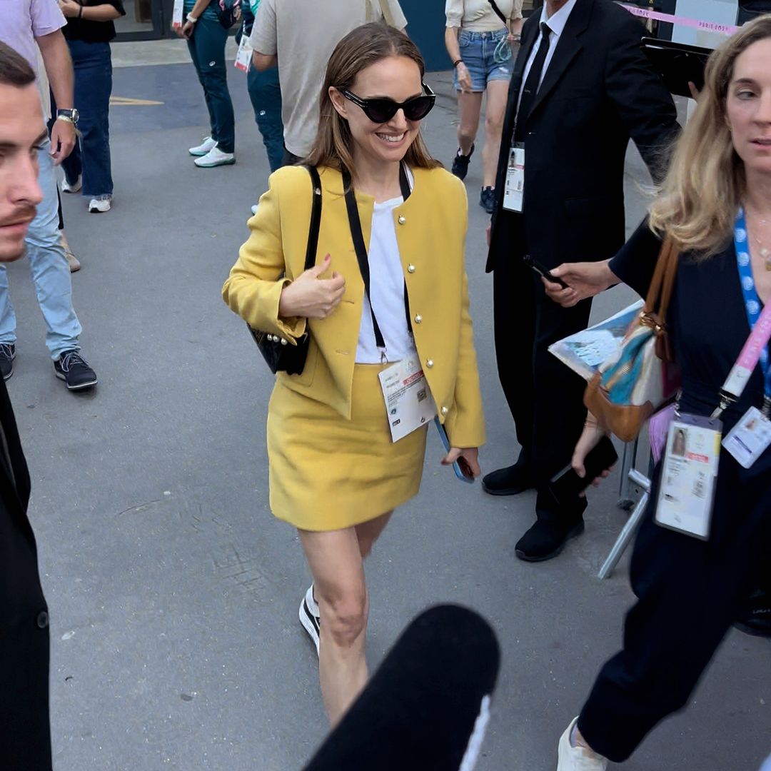 Natalie Portman's Dior mini skirt and trainers look is completely cool-girl coded