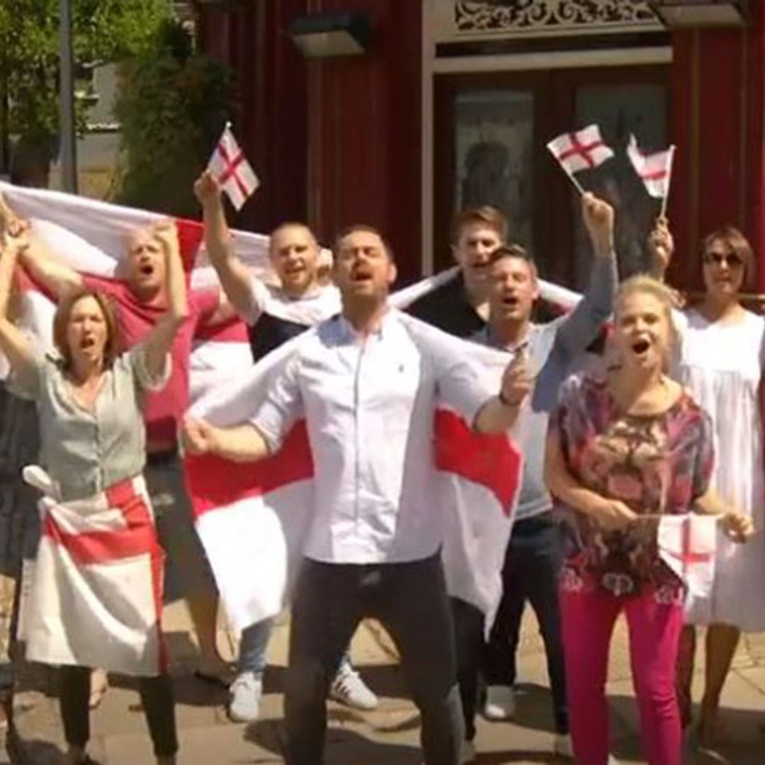 Danny Dyer gets into the World Cup spirit as he sings It's Coming Home with EastEnders cast