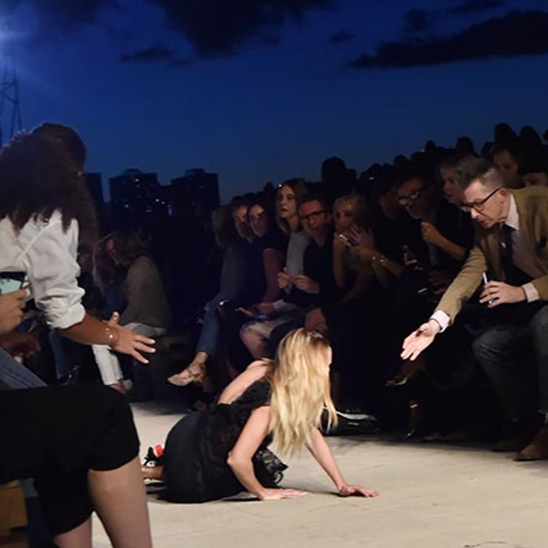 Candice Swanepoel takes a tumble on Givenchy catwalk