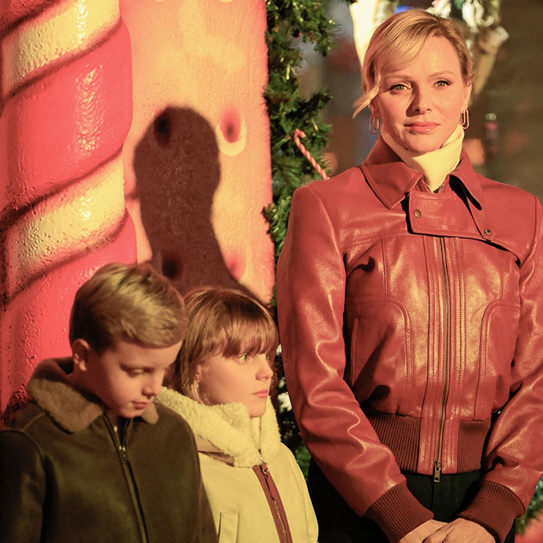 Princess Charlene dazzles in cropped leather alongside lookalike children