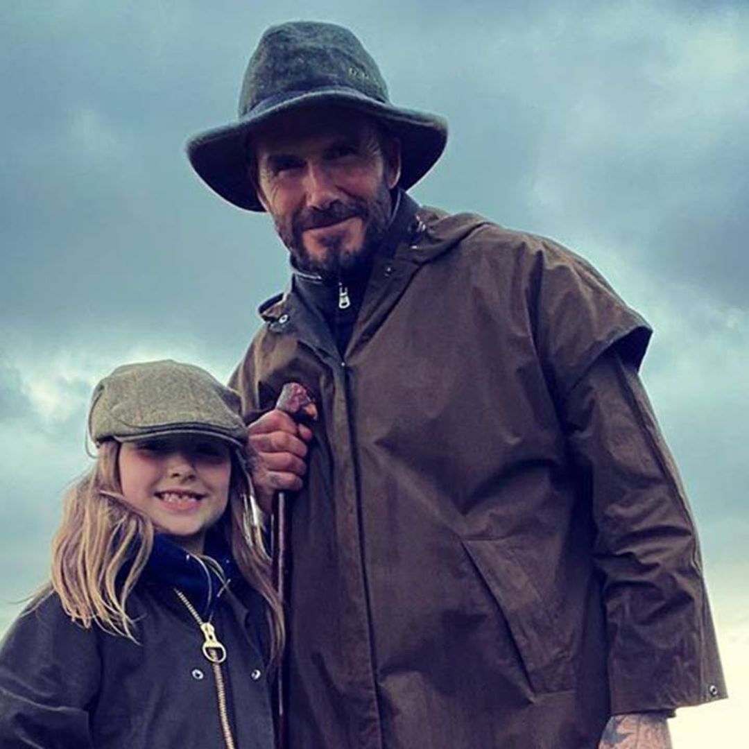 David Beckham twins with daughter Harper on country walk in the Cotswolds