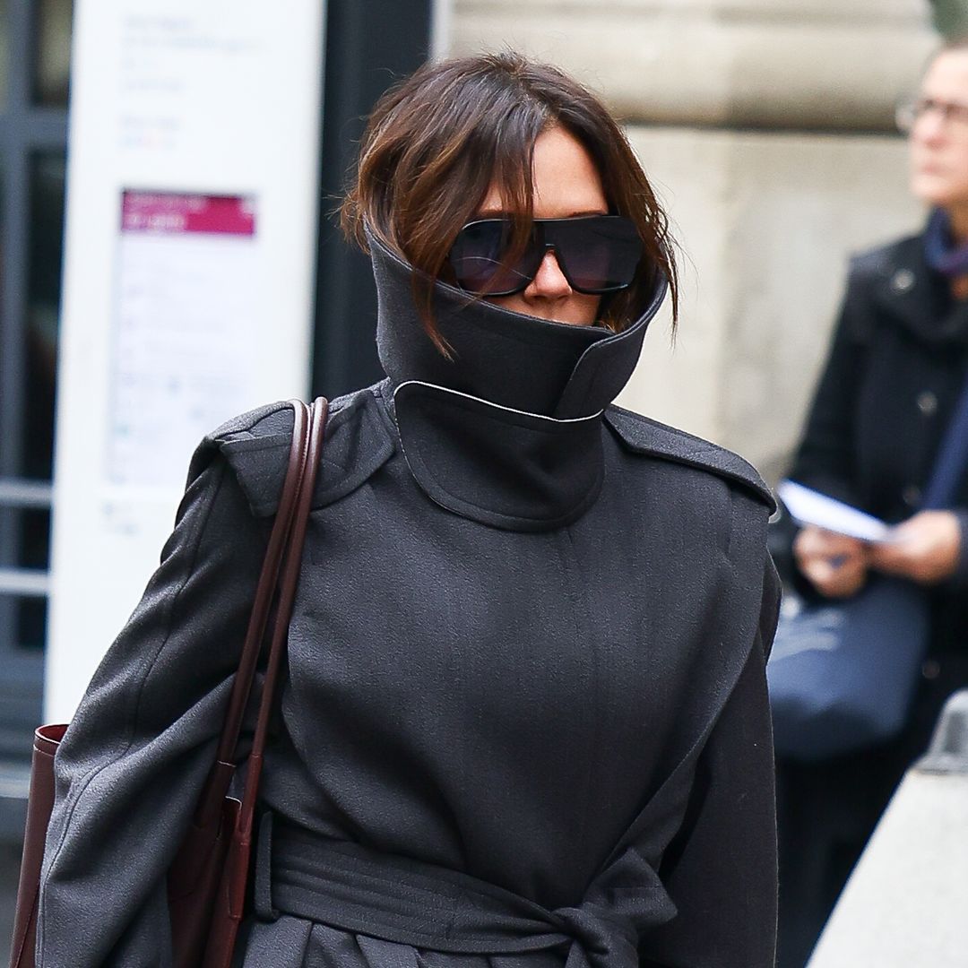 Victoria Beckham is almost unrecognisable in dramatic collared coat