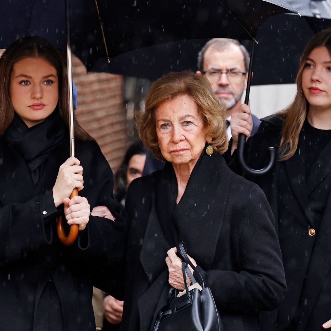 Princess Leonor and Infanta Sofia support grandmother Queen Sofia of Spain at Princess Irene's memorial service