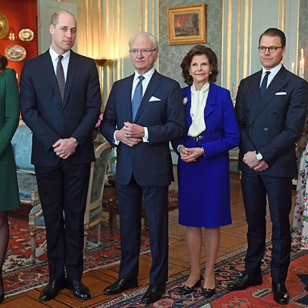 Duchess Kate wears green Catherine Walker dress for a lunch date at the Royal Palace of Stockholm